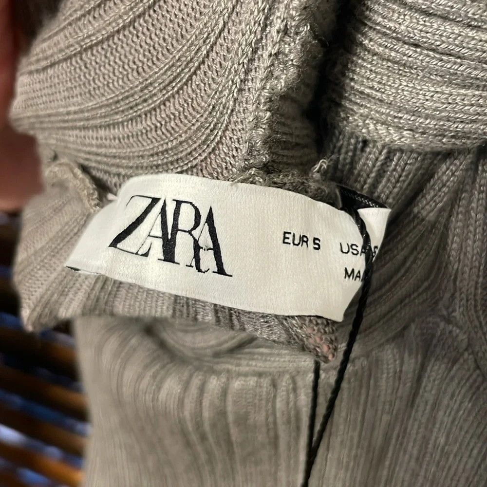 NWT Zara Grey Asymmetrical Ribbed Knit Midi Dress - Picture 6 of 8